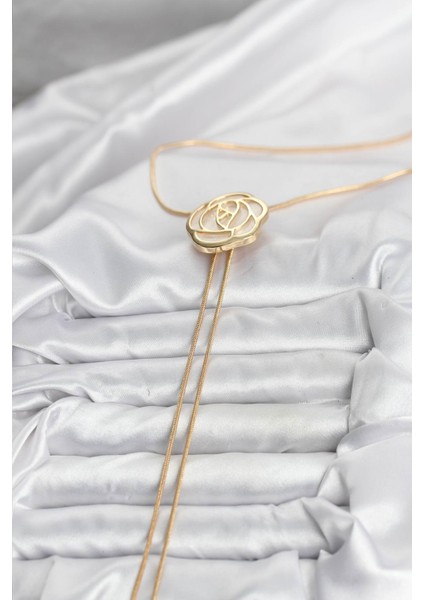 Pirinç Gold Renk Gül Model Asansörlü Kadın Kolye - Lisinya fiyatları