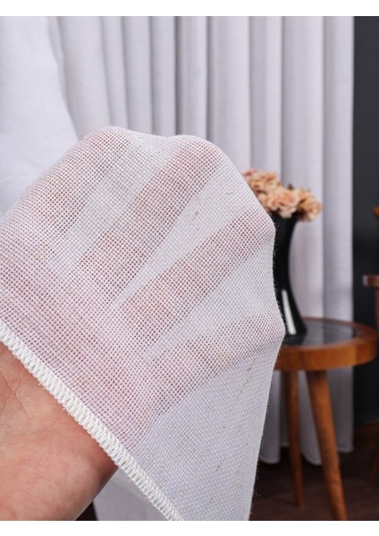 Hazel Ekru-Kahverengi Detaylı Keten Düz Tül Perde Gramajlı (1/3 Sık Pile)