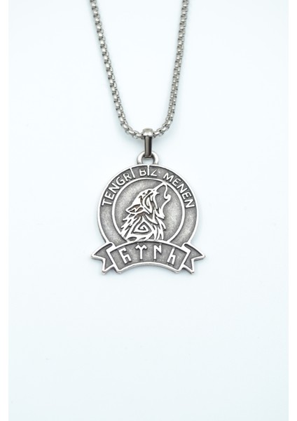 Tengri Biz Menen Göktürkçe Gümüş Kaplama Örme Zincir Kolye