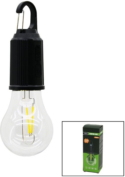 USB ŞARJLI SEYYAR AMPUL=RUSTİK KAMP LAMBASI MANDALLI KANCA ASKI - 3 KADEME IŞIK (5264)