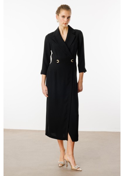 Moda Ilgi Kadın Beli Aksesuarlı Cepli Kruvaze Elbise 6626 Siyah fiyatları