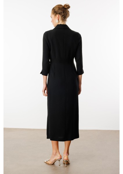 Moda Ilgi Kadın Beli Aksesuarlı Cepli Kruvaze Elbise 6626 Siyah fırsatları