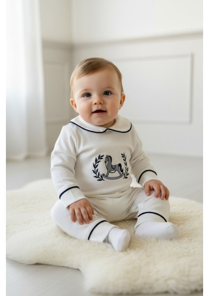 Oyuncak At Nakışlı 6'lı Lacivert Yenidoğan Set %100 Pamuk Tulum Battaniye Puset Örtü Yastık Eldiven fiyatları