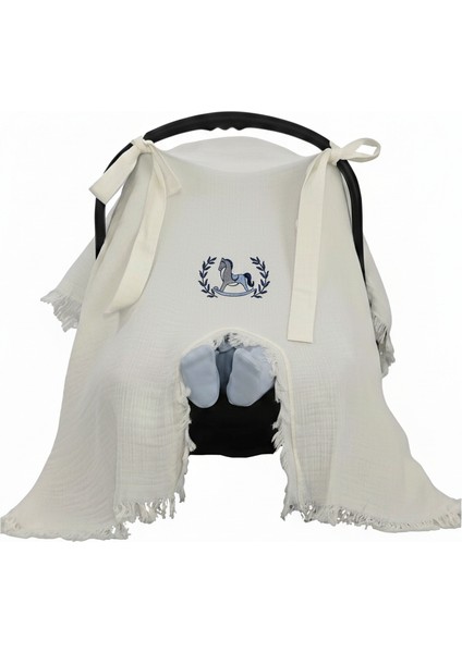 Oyuncak At Nakışlı 6'lı Lacivert Yenidoğan Set %100 Pamuk Tulum Battaniye Puset Örtü Yastık Eldiven