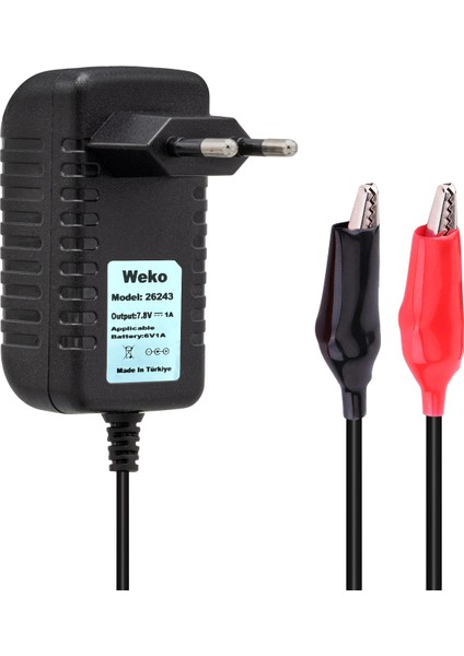 7.8 Volt - 1 Amper Krokodil Uçlu Priz Tip Yerli Üretim Akü Şarj Adaptörü