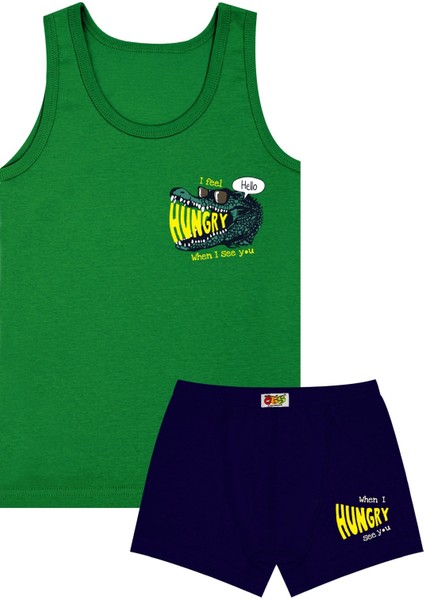 Erkek Çocuk Atlet Boxer Likralı Yeşil Hungry (%96 Pamuk - %4 Elastan)