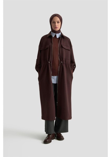 Beli Büzgülü Örme Giyçık 25KD1504 Kahverengi