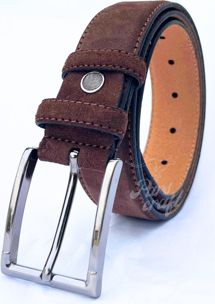 Hakiki Süet Deri Kahverengi Erkek Kemer 3,5 cm Orijinal Klasik Kumaş Pantolon Kemeri