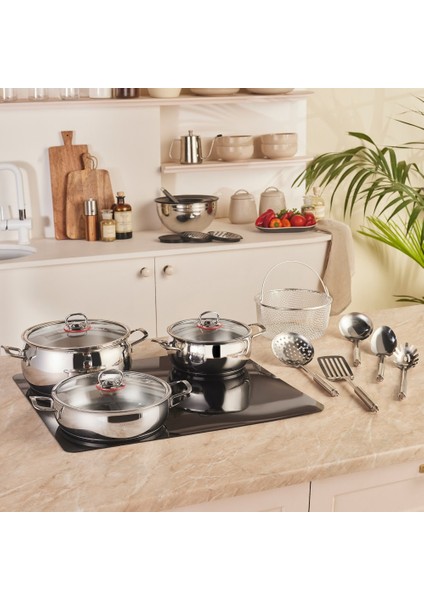 Karıştır-Pişir-Sakla 18 Parça Servis Gereçli Çelik Tencere Seti indirimleri