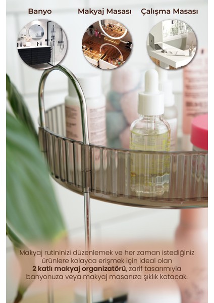2 Katlı Döner Makyaj Takı Organizeri Şeffaf-Antrasit fiyatları