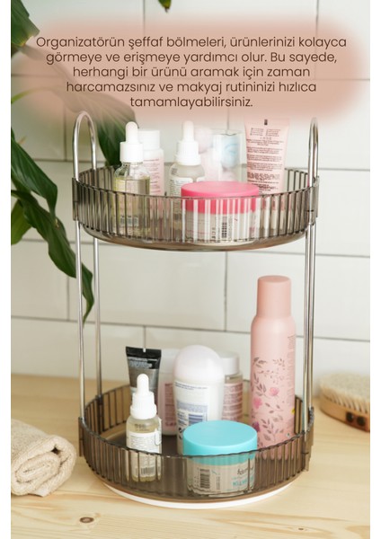2 Katlı Döner Makyaj Takı Organizeri Şeffaf-Antrasit fırsatları