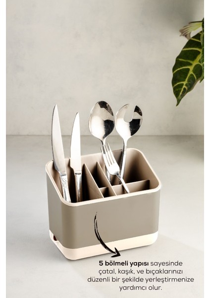 Tezgah Üstü Kaşık Düzenleyici 5 Bölmeli Organizer Kaşıklık Bej fiyatları