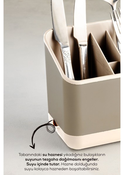 Tezgah Üstü Kaşık Düzenleyici 5 Bölmeli Organizer Kaşıklık Bej modelleri