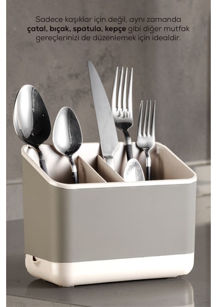 Tezgah Üstü Kaşık Düzenleyici 5 Bölmeli Organizer Kaşıklık Bej fırsatları