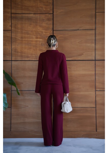 Selanik Kumaş Geniş Paça Düğmeli Ceketli Kadın Takım indirimleri