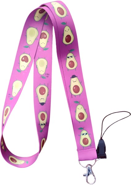 Mor Avokado Desenli Boyun Askı Ipi ve Telefon Askısı + Kartlık
