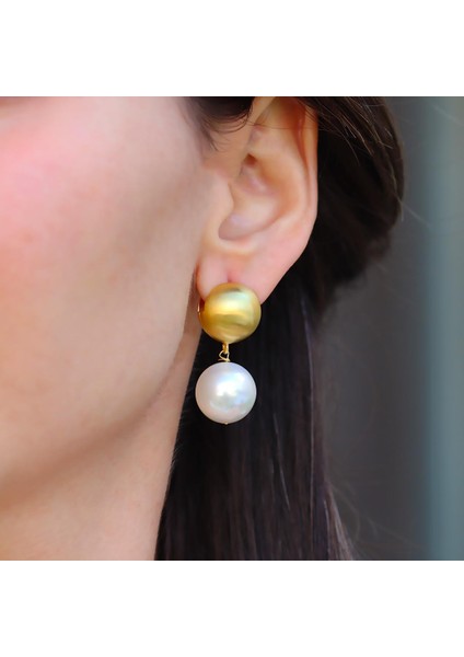 Barok Incili Gold Gümüş Küpe