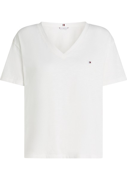 Slub Mdrn V-Nk Ss T-Shırt Kadın Beyaz T-Shirt - WW0WW43901