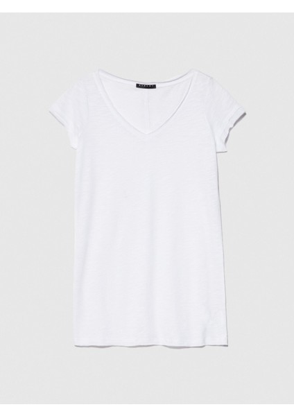 Pamuk Modal Karışımlı Normal Kalıp V Yaka T-Shirt Kadın Beyaz T-Shirt - 324P3TNHL4007 modelleri