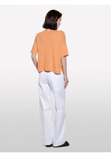 Keten Karışımlı Bisiklet Yaka Oversize T-Shirt Kadın Turuncu T-Shirt - 325P105GM106H modelleri