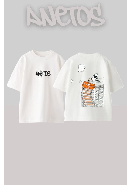 Hızlı Trendekı Kedıler Tasarım Sırt Baskılı Pamuk Beyaz Oversize T-Shirt