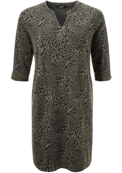 Kadın Büyük Beden Haki, Yan Cepli, Truvakar Kol, V Yaka Ankor Kalın Elbise 65N39112