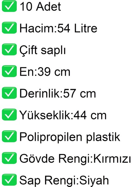 Tekerlekli Plastik Market Alışveriş El Sepeti 54 Litre Kırmızı 10 Adet modelleri
