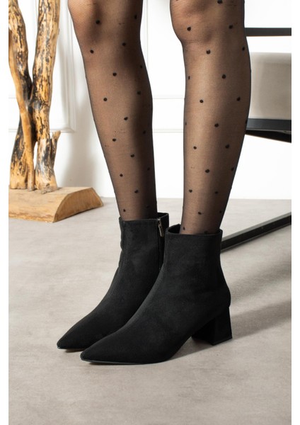 Yerta Kadın Bot Kalın Topuklu Fermuarlı Siyah Süet fiyatları