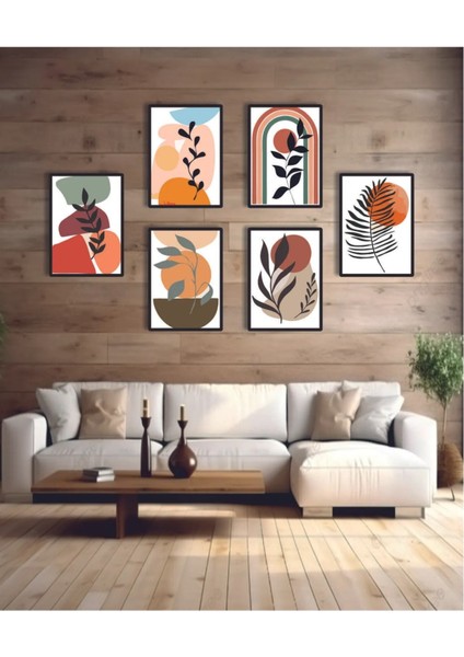 Scandinavian Botanical Art Soyut Dekoratif 6'lı Set Mdf Tablo