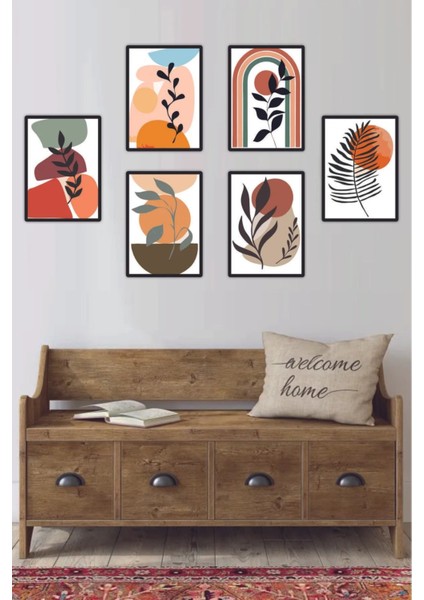 Scandinavian Botanical Art Soyut Dekoratif 6'lı Set Mdf Tablo modelleri