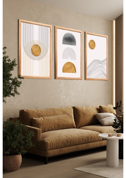 Altın Denge Soyut Çerçeve Görünümlü 3' Lü Set Mdf Tablo fiyatları
