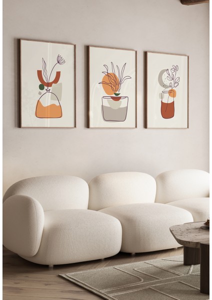 Modern Vazo Ritimleri Çerçeve Görünümlü 3'lü Set Mdf Poster