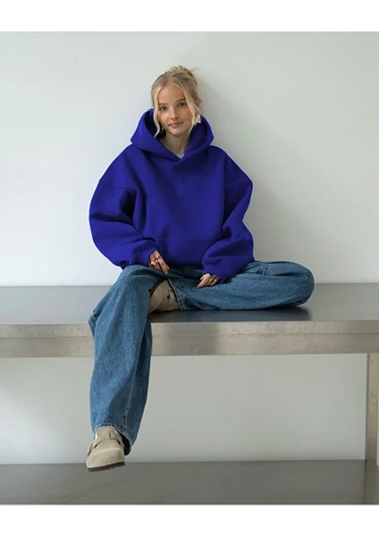 Kadın Rahat Oversize 3 Iplik Pamuklu Şardonlu Kanguru Cep Kapşonlu Sweatshirt fiyatları