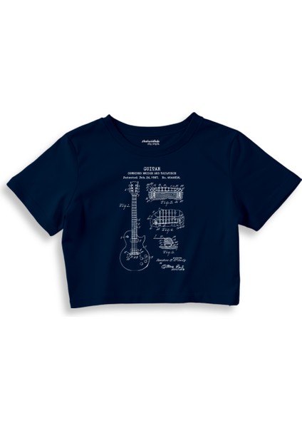 Gibson Les Paul Gitar Crop Tişört - Lacivert