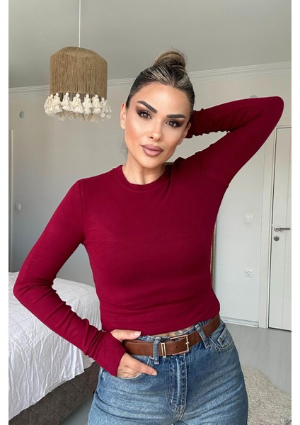Kol Yırtmaçlı Bluz Bordo
