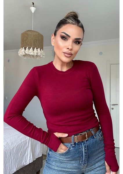 Kol Yırtmaçlı Bluz Bordo fırsatları