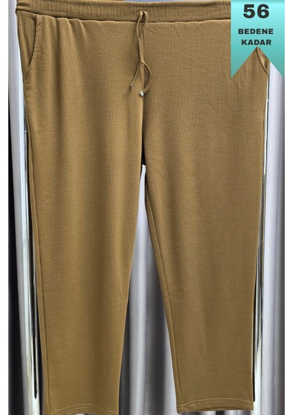 Kadın Tesettür Giyim Büyük Beden Fitilli Örme Pantolon