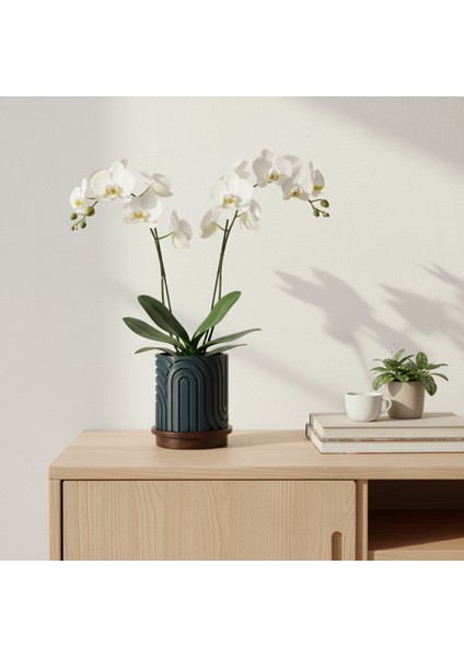 Norla Dekoratif Vazo - Zümrüt Yeşil / Ahşap Tabanlı