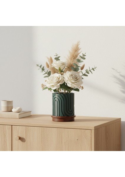 Norla Dekoratif Vazo - Zümrüt Yeşil / Ahşap Tabanlı fiyatları