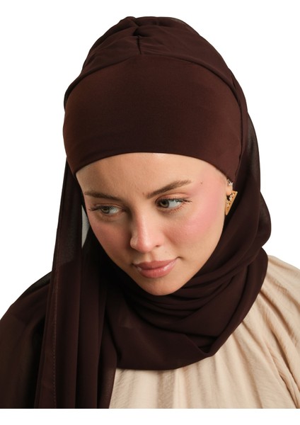 Kahve Pratik Hazır Geçmeli Bone Şal Şifon Düz 2506_14 fırsatları