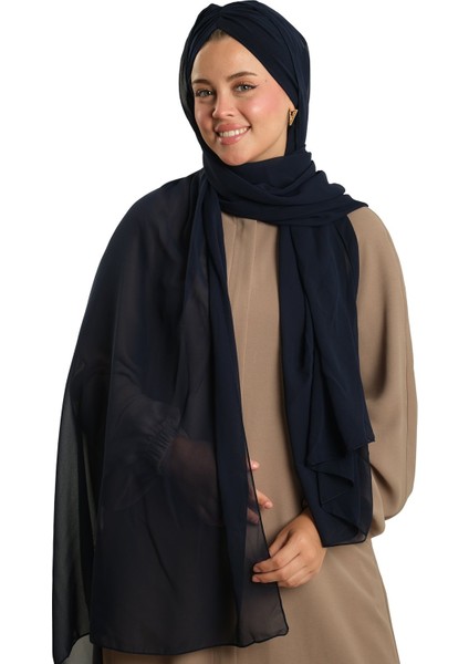 Lacivert Pratik Hazır Geçmeli Bone Şal Şifon Drapeli 2507_02