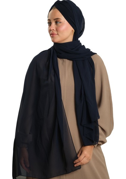 Lacivert Pratik Hazır Geçmeli Bone Şal Şifon Drapeli 2507_02 fiyatları