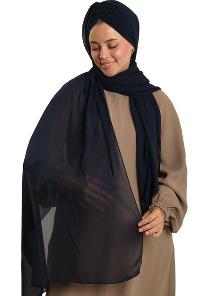 Lacivert Pratik Hazır Geçmeli Bone Şal Şifon Drapeli 2507_02 indirimleri