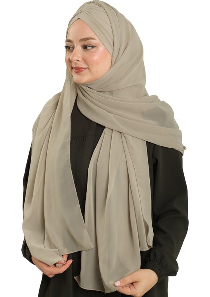 Bej Pratik Hazır Geçmeli Bone Şal Şifon Drapeli 2507_12 fiyatları