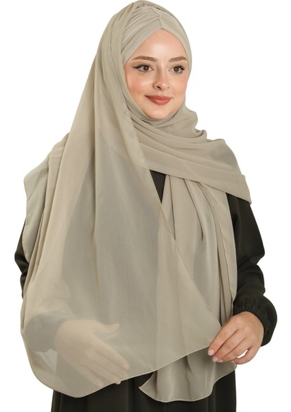 Bej Pratik Hazır Geçmeli Bone Şal Şifon Drapeli 2507_12 fırsatları