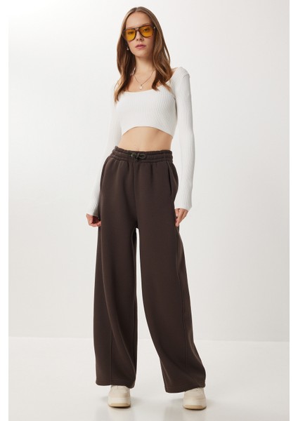 Nervürlü Şardonlu Örme Eşofman Altı LUB0289 Kahverengi fiyatları