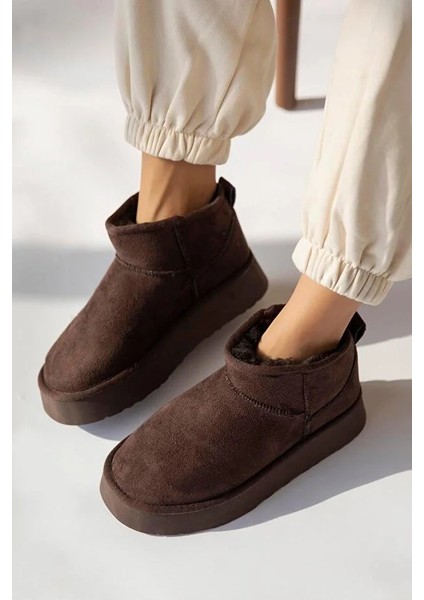 Oslo Mini Süet Yarım Bot Içi Tüylü Kalın Taban Kadın Ayakkabı