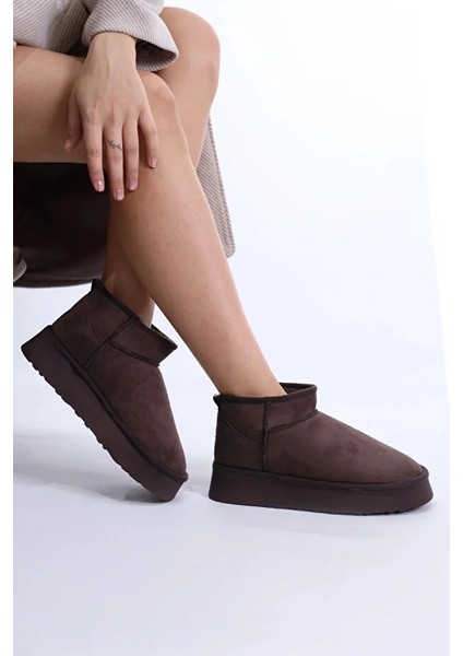 Oslo Mini Süet Yarım Bot Içi Tüylü Kalın Taban Kadın Ayakkabı modelleri