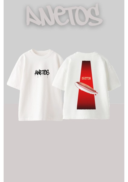 LED Zeppelin 13 Tasarım Sırt Baskılı Pamuk Beyaz Oversize T-Shirt