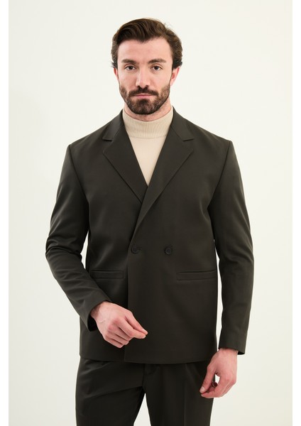 Düz Oversize Mono Yaka Kruvaze Erkek Takım Elbise